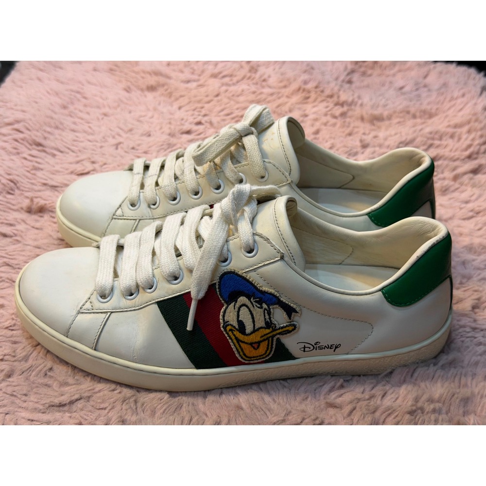 Gucci x Disney Ace Donald Duck Sneakers White Leather Web Stripe 663679 Mens 5.5